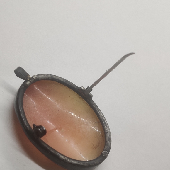 Antique Hand Carved Genuine Shell Cameo Pendant/ Brooch Silver 800 - Picture 8 of 14